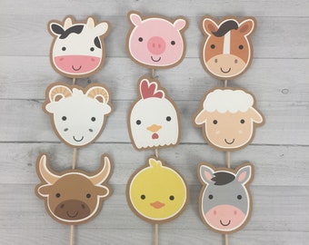 Farm Animals Cupcake Toppers - Farm Birthday -Barn Birthday -Farm Animal Baby Shower -Birthday Toppers -Farm Baby Shower Toppers - set of 12