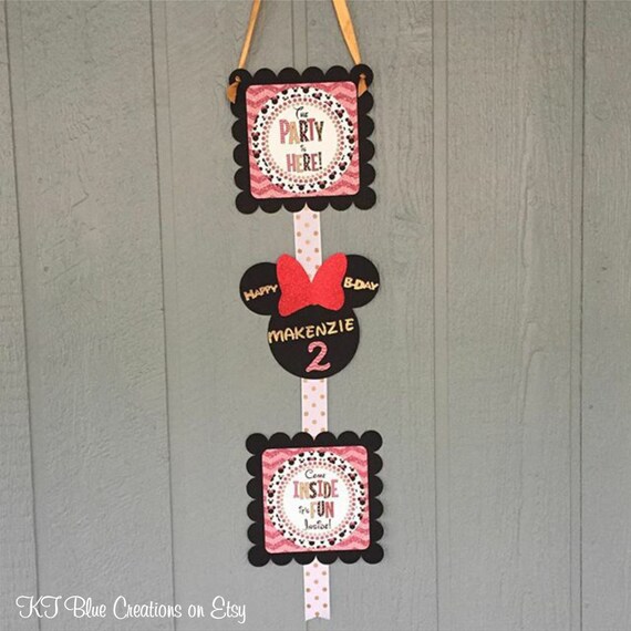 MINNIE Welcome Sign - Birthday Sign - Minnie Mouse Party - 1st Birthday - Personalized Party Sign - Red/Black/Gold -Minnie Mouse Decorations Il_570xn