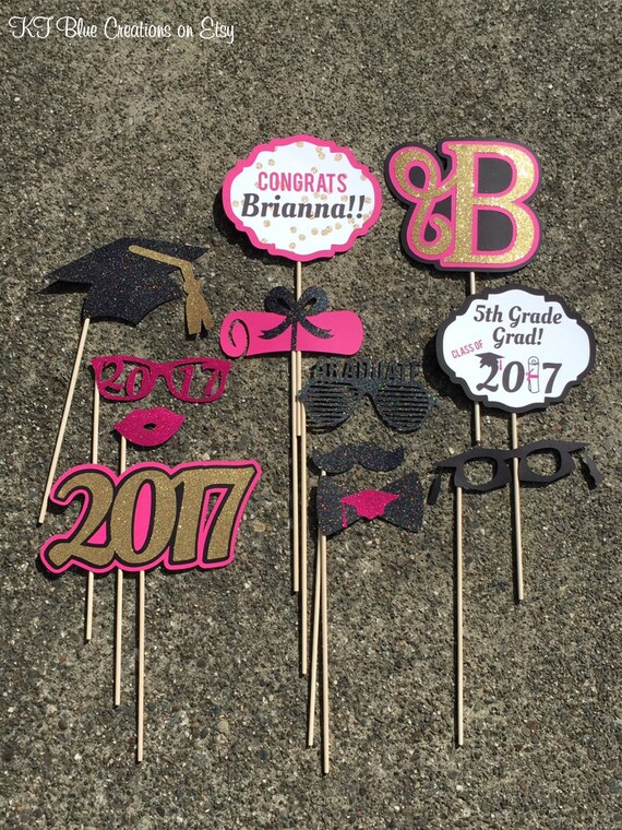 GLITTER Graduation Photo Props - set of 12 - PERSONALIZED - Photo Booth Props - Party Props - School Props - Choose the Grade Il_570xn