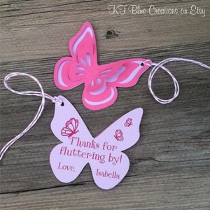 Butterfly Thank You Tags, Favor tags, Gift tags Pink & Lavender Personalized baby shower, birthday set of 8 tags image 1