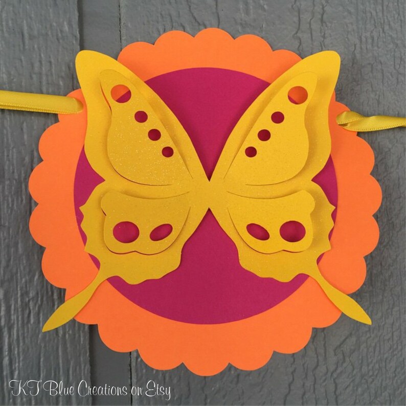 Shades of Bright Orange Butterfly Birthday Banner Hot Pink /& Yellow Personalized