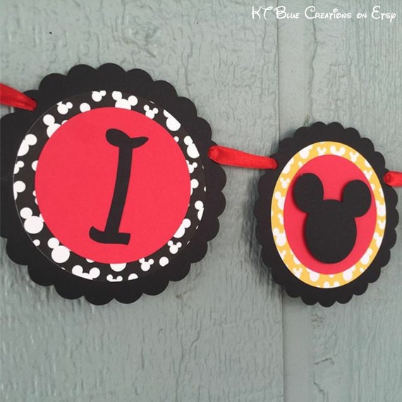 Mickey Highchair Banner - First Birthday - Age Banner - Mickey Mouse Banner - High Chair Banner - Second Birthday - Mickey Party Decor Il_570xn