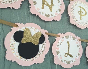 Minnie Birthday Banner - Pink/Gold Minnie Party - Minnie Mouse Birthday -Minnie Decorations -Birthday Party Decorations -Personalized Banner
