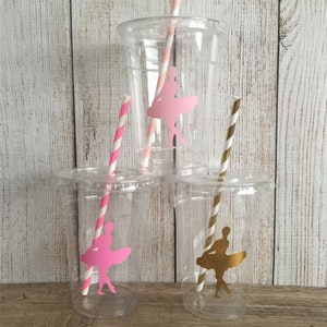 Ballerina Party Cups Ballerina Birthday Pink/Gold Ballerina Disposable Cups w/LidsStraws 16oz. Ballet Party Choose Qty, 24-50 pcs image 7