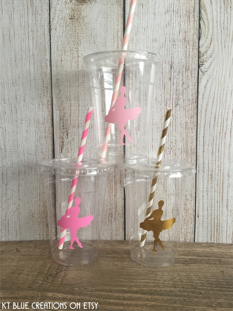 Ballerina Party Cups Ballerina Birthday Pink/Gold Ballerina Disposable Cups w/LidsStraws 16oz. Ballet Party Choose Qty, 24-50 pcs image 7