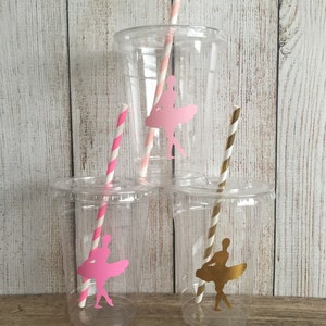 Ballerina Party Cups Ballerina Birthday Pink/Gold Ballerina Disposable Cups w/LidsStraws 16oz. Ballet Party Choose Qty, 24-50 pcs image 2