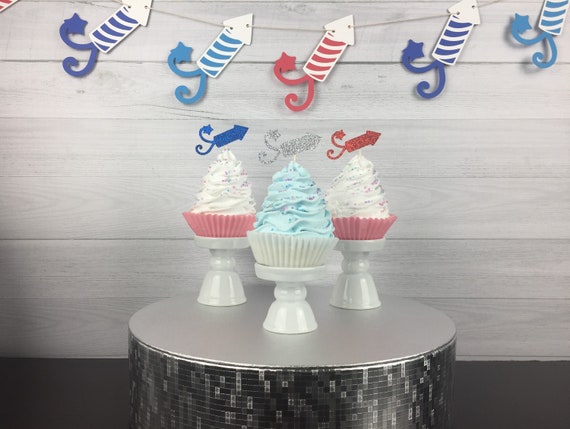 Glitter Fireworks Cupcake Toppers - 4th of July Party - Little Firecracker Birthday - Patriotic Cupcake Toppers - Firecracker Toppers - 12pc Il_570xn