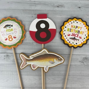 FISHING Birthday Centerpieces - DOUBLE-SIDED - Vintage Fish - The Big One - Fishing Birthday - Personalized Centerpieces - Fishing Party