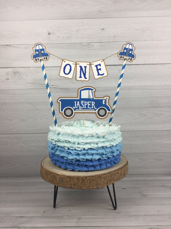 Blue Truck Cake Topper - Blue Truck Bunting Cake Topper - Blue Truck Birthday - Cake Topper - Farm Birthday - Blue Truck Smash Cake - 2 pcs Il_570xn
