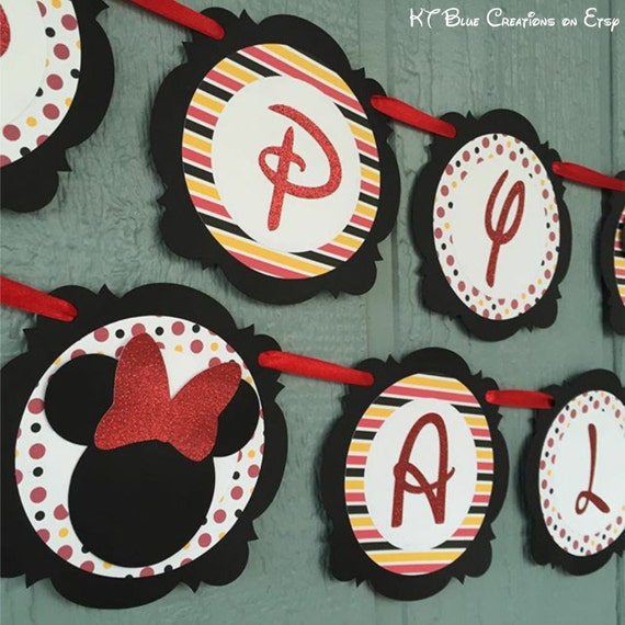 Minnie Birthday Banner - Red/Yellow/Black - Minnie Mouse Party - Minnie Mouse Birthday Decorations - Personalized Banner - Minnie Party Il_570xn