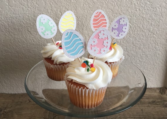 Easter Egg Cupcake Toppers - Some Bunny Is One - Spring Cupcake Toppers - Donut Toppers - Cupcake Picks - Glitter Egg Toppers - Set of 12 Il_570xn