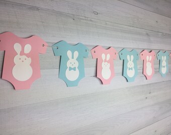 Bunny Gender Reveal Garland - Gender Reveal Banner - Gender Reveal Baby Shower - Boy or Girl - He or She - Onesie Garland - Pink or Blue