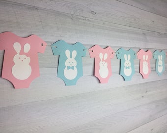 Guirnalda de revelación de género de conejito - Banner de revelación de género - Baby Shower de revelación de género - Niño o niña - Él o ella - Guirnalda de mono - Rosa o azul