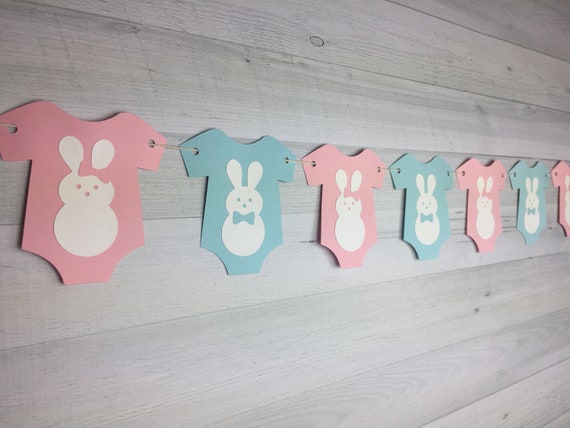 Bunny Gender Reveal Garland - Gender Reveal Banner - Gender Reveal Baby Shower - Boy or Girl - He or She - Onesie Garland - Pink or Blue Il_570xn