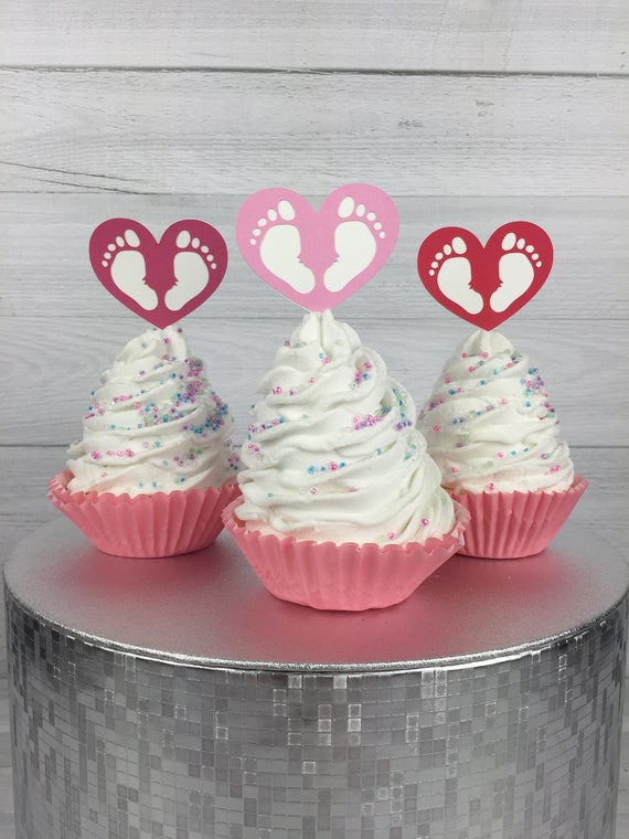 Baby Feet Heart Cupcake Toppers - Baby Shower Cupcake Toppers - Baby Feet Cupcake Toppers - Baby Feet Decor - Baby Shower Decor - Any Colors Il_570xn