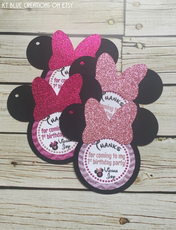 Minnie Birthday Favor Tags - Light Pink & Hot Pink GLITTER - Minnie Birthday - Favor Tags - Thank You Tags - Minnie Gift Tags - Party Favors Il_570xn
