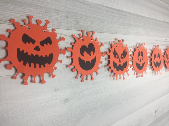 Quarantine Halloween GERM-o-lantern Garland - Quarantine Party - Halloween Garland - Virus Garland - Pumpkin Party - Germ Quarantine Banner Il_570xn