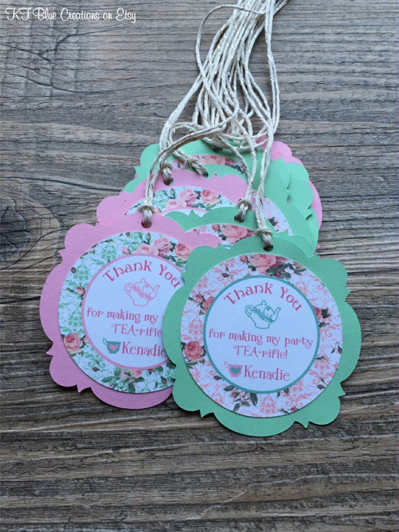 Tea Party Favor Tags - Tea Party Birthday - Teapot/Teacup Birthday Tags - Pink/Mint - Shabby Chic Tea Party - Vintage Tea Party Favor Tags