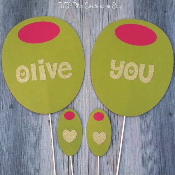 4-piece "OLIVE YOU" Olive Photo Props - Green Olive Photo Props - Olive Props - Valentine's Day Photobooth - Photo Booth Props - Wedding
