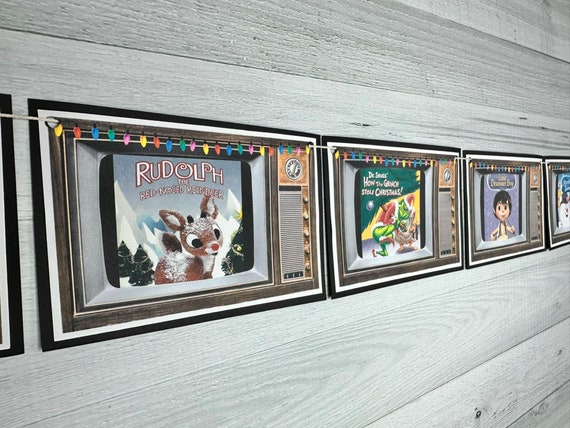 Vintage Christmas TV Specials Garland - Classic TV Holiday Shows- Christmas Cartoons from 60s 70s 80s -Retro Holiday Party Banner -Nostalgic