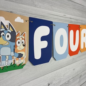 Blue Dog AGE Banner - Any Age - Blue Heeler Dog Party - Puppy Birthday - Cute Cartoon Dog - Dog Birthday Banner - Blues, Oranges, Tan Banner