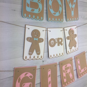 GINGERBREAD Boy or Girl Banner Christmas Baby Shower Gingerbread Gender Reveal Winter Gender Reveal Baby Shower Banner He or She Party image 2