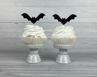 BAT Cupcake Toppers - Halloween Cupcake Picks, Food Picks - Halloween Party Decor - Halloween Birthday - 3d Flying Bat Toppers - set of 12