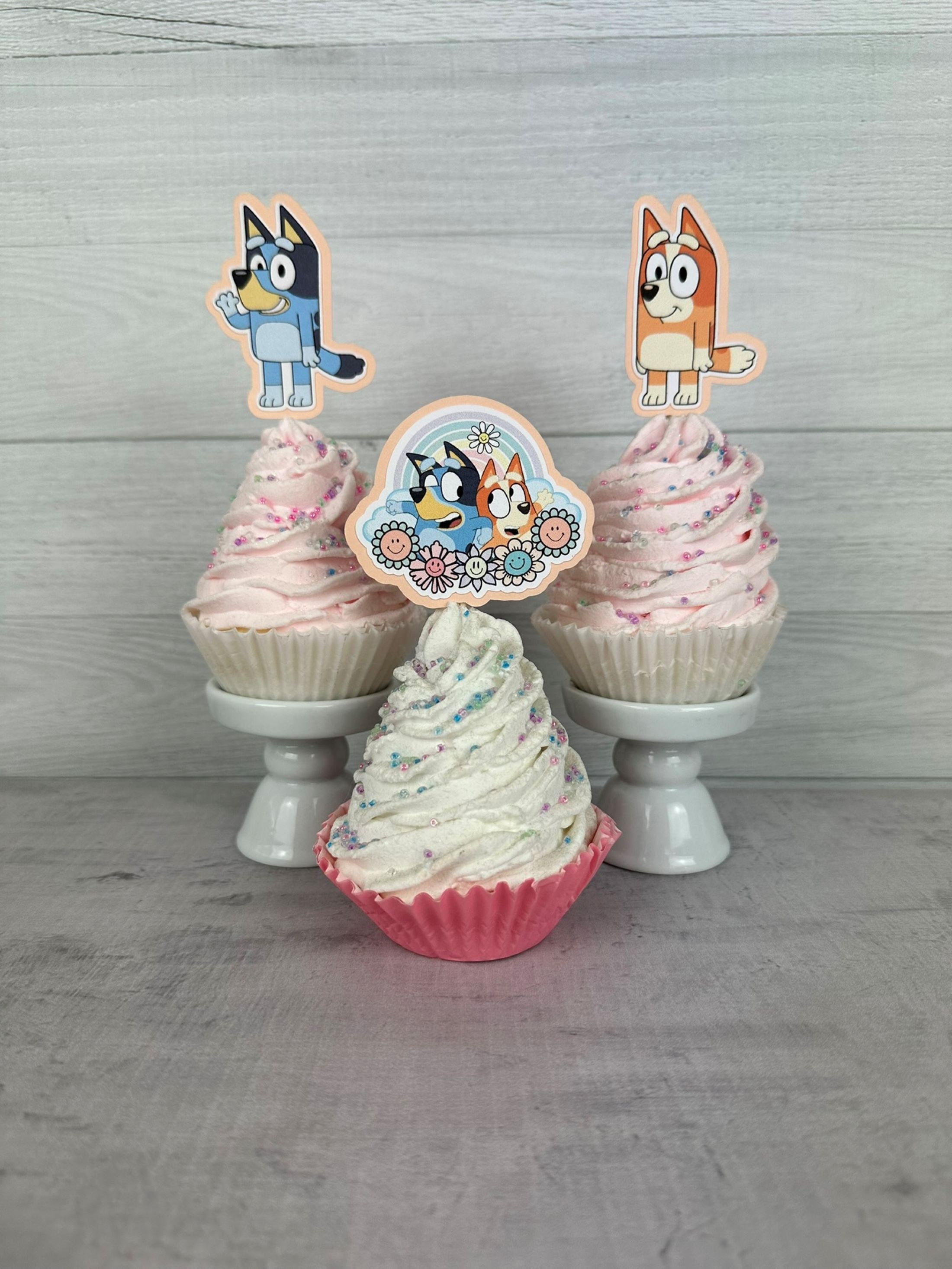 Girly Blue Dog Cupcake Toppers