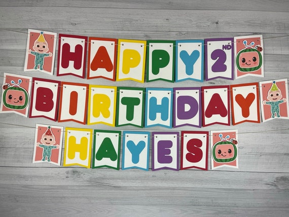 Cocomelon Birthday Banner - Coco melon Party - Kids Birthday Banner - Nursery Rhymes - Kids Cartoon Banner - Name Banner - Rainbow Banner Il_570xn