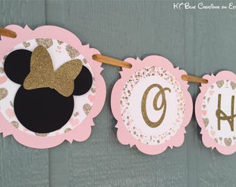 OH TWO-dles Minnie Banner - 2nd Birthday Banner - Oh TWOdles Party - Pink/Gold Minnie Party Decor - 2nd Birthday - Twodles Glitter Banner