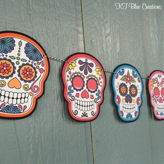 Sugar Skull Garland - Sugar Skull Banner - Day of the Dead Party - Day Of The Dead - Día de Muertos - Halloween Garland - Sugar Skull Decor Il_570xn