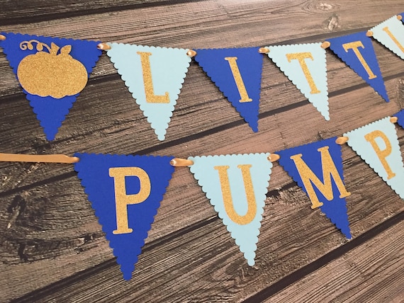 Little Pumpkin Banner - Blue/Gold Glitter - First Birthday - Baby Shower - Pumpkin Baby Shower - Fall Birthday - Photo Prop Banner -Garland Il_570xn