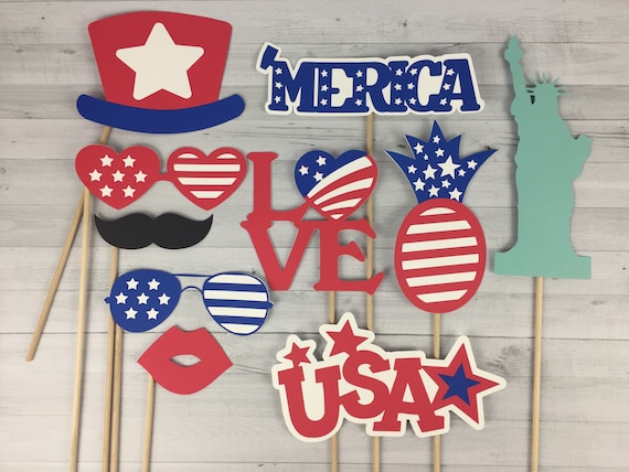4th of July Photo Props - America Photo Props - Photobooth Props - Photo Booth Props - July 4th Photo Props - Patriotic Props - set of 10 Il_570xn