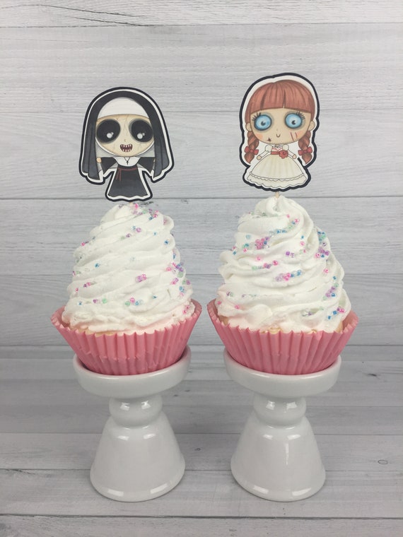 Horror Movie Cupcake Toppers - Cute Horror Toppers - Choose Your Characters - The Nun/Annabelle Cupcake Toppers - Horror Party - 80's Horror Il_570xn
