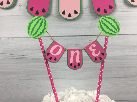 Watermelon Cake Topper - Watermelon Bunting Cake Topper - Watermelon Birthday - One In a Melon Birthday - First Birthday - Age Cake Topper Il_570xn