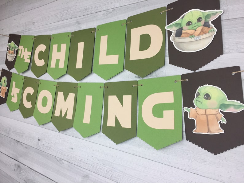 Baby Alien Baby Shower Banner The Child Is Coming Banner The Child Baby Shower Baby Shower Decor Space Wars Baby Shower Alien Child image 4