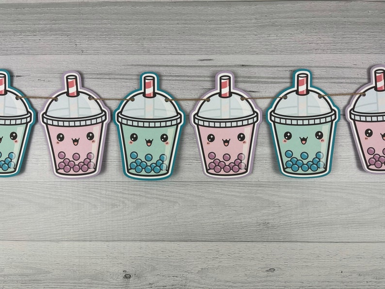 Bubble Tea Garland Kawaii Bubble Tea Boba Tea Garland Bubble Tea Birthday Boba Tea Baby Shower Cute Bubble Tea Decor Choose Colors image 4