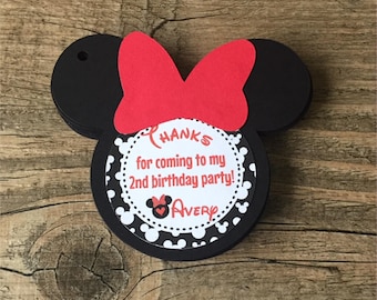 Minnie Mouse Favor Tags - Red/Black Minnie - Minnie Birthday Party - Minnie Thank You Tags w/Name & Age - Minnie Party Favors - Birthday