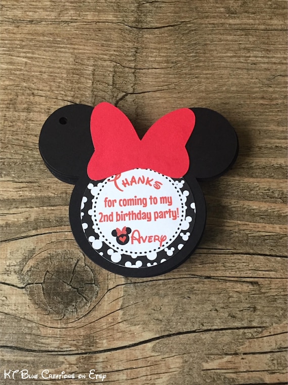 Minnie Mouse Favor Tags - Red/Black Minnie - Minnie Birthday Party - Minnie Thank You Tags w/Name & Age - Minnie Party Favors - Birthday Il_570xn