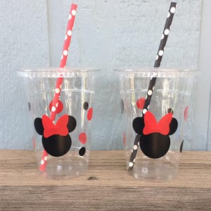 Minnie Mouse Party Cups Hot Pink & Black Disposable Plastic Cups w/LidsStraws 16oz. Minnie Birthday Choose ColorsQuantity, 24-50 image 6