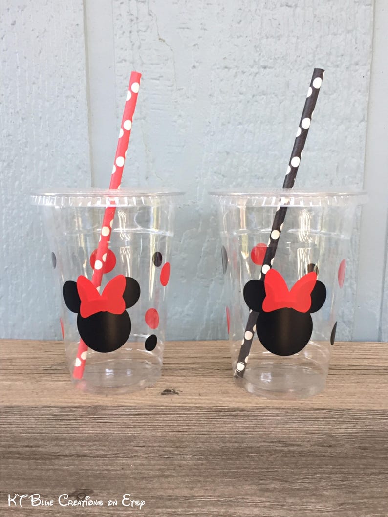 Minnie Mouse Party Cups Hot Pink & Black Disposable Plastic Cups w/LidsStraws 16oz. Minnie Birthday Choose ColorsQuantity, 24-50 image 6