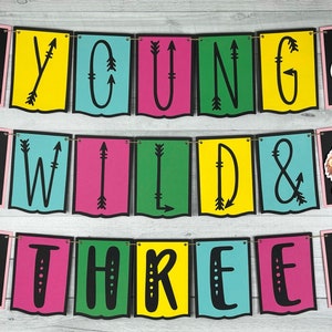 Wild Animals Banner -Young Wild & Three - Two Wild One- Jungle Birthday Banner - Safari Birthday -Born To Be Wild Baby Shower- Party Animals