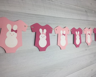 Girl Bunny Baby Shower Garland - It's a Girl Baby Shower - Pink Bunny Decor - Spring Baby Shower - Girl Bunny Banner - Bunny Onesie Garland