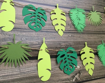 Jungle Leaf Garland - Leaf Banner - Safari Party Decor - Wild Things Birthday - Dinosaur Party - Baby Shower - 1st Birthday - Jungle Leaves