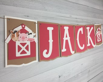 Barn NAME Banner - Farm Birthday - Farm Animal Banner - Red Barn Banner - Choose Colors - Farm Animal Birthday -Farm Baby Shower Name Banner