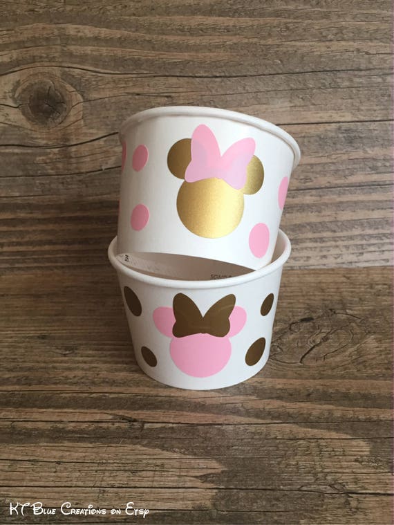 Minnie Ice Cream Cups - Light Pink & Gold - Candy Cups - 8oz. - Minnie Mouse Birthday: Party Favors, Treat Cups - Choose Quantity Il_570xn