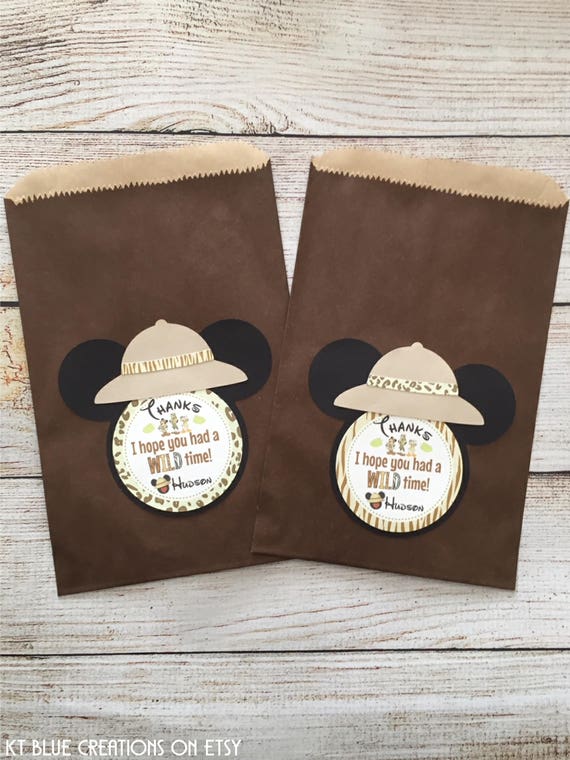 Mickey SAFARI Favor Bags - Safari Birthday - Jungle Birthday - PERSONALIZED - 6x9" - candy bags, favor bags, party bags - set of 12 bags Il_570xn