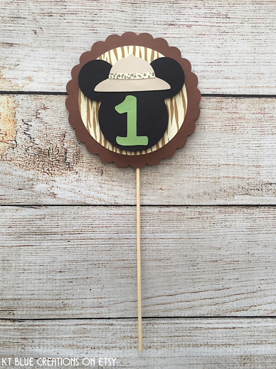 Mickey Safari Cake Topper - Cake Topper - Safari, Jungle Party - Cake Topper with Age - Mickey Safari Birthday - Cake Decoration Il_570xn
