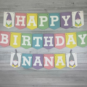 Pastel Gnome Birthday Banner - Cute Gnomes - Gnome Birthday Party - Garden Gnome Banner - Spring Gnome 1st Birthday - Gnome Rainbow Banner