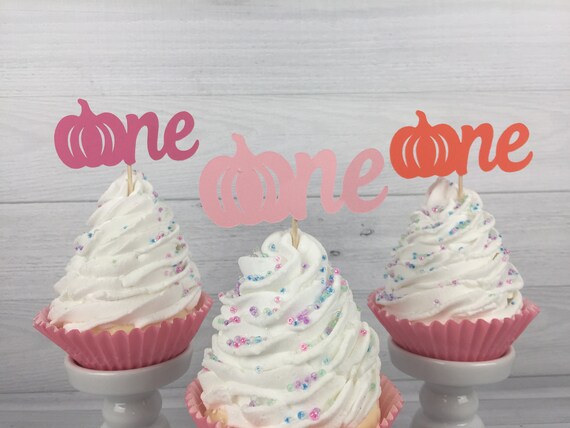 ONE Cupcake Toppers - Little Pumpkin Birthday - Pumpkin 1st Birthday - Pumpkin One Toppers - Fall 1st Birthday - Pink/Orange Pumpkin Il_570xn